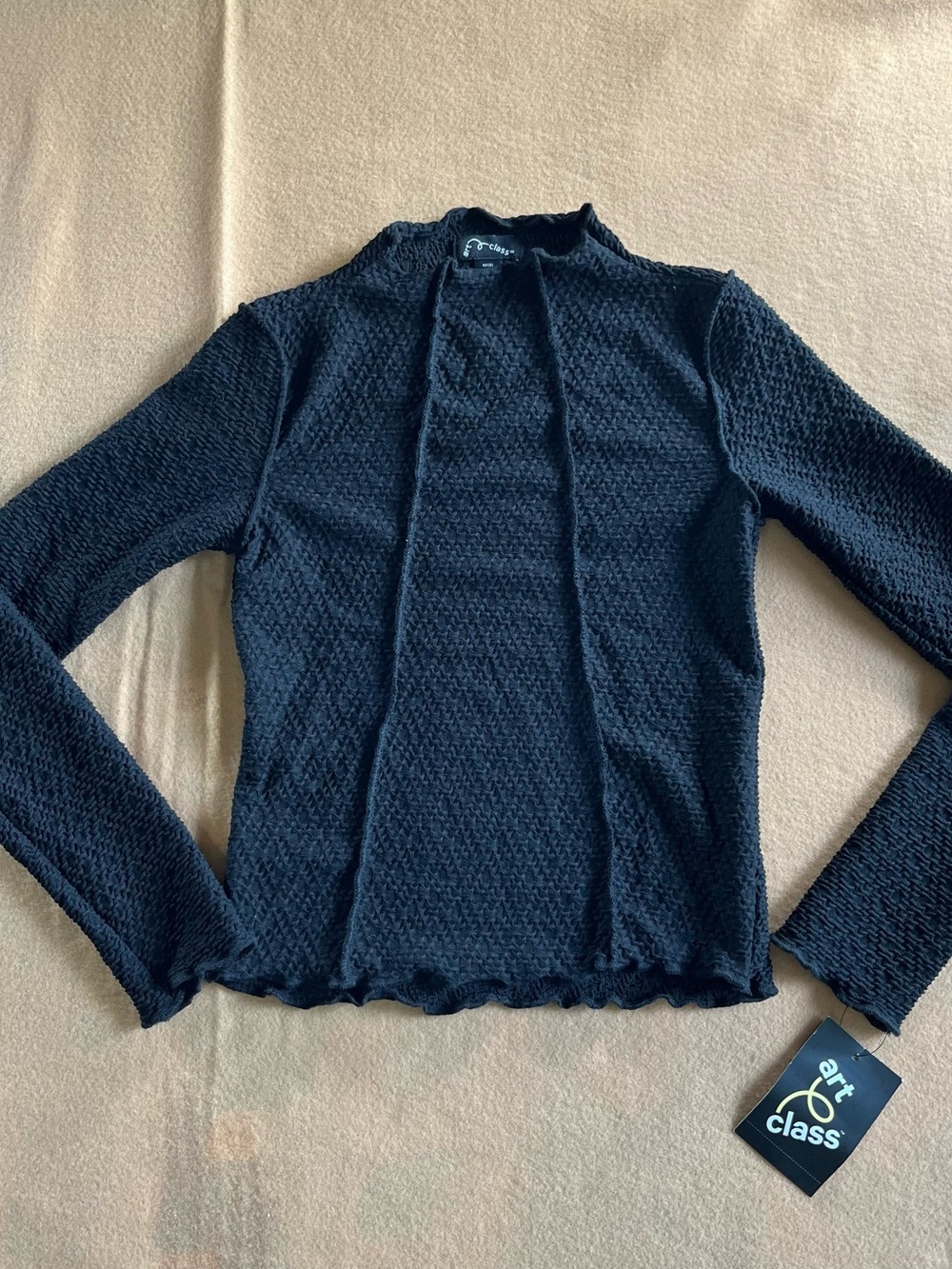 Art Class Girls Textured Ribbed Long Sleeve Shirt Black Size M 8